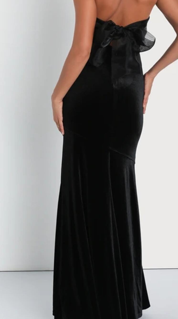 LULU'S XL Mesmerizing elegance black velvet bow strapless maxi dress NEW B23